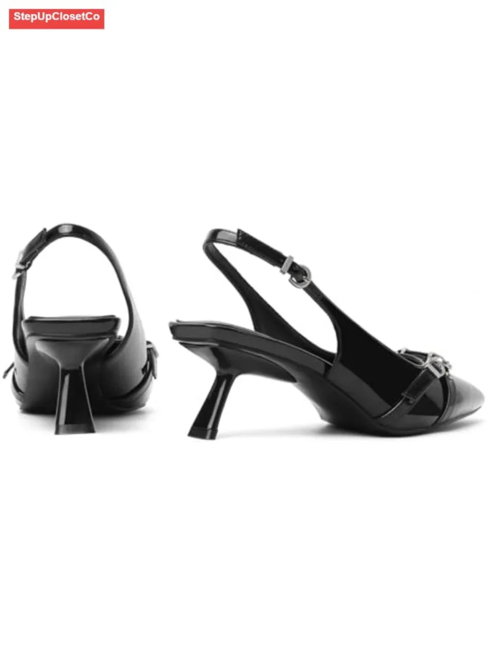 Kitten Heels Women Pointed Toe Pumps Patent Leather Slingback Low Heel Dress